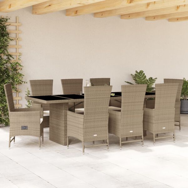 vidaXL 9-delige Tuinset met kussens poly rattan beige