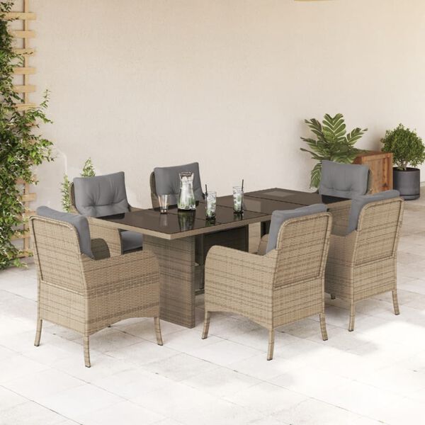 vidaXL 7-delige Tuinset met kussens poly rattan beige