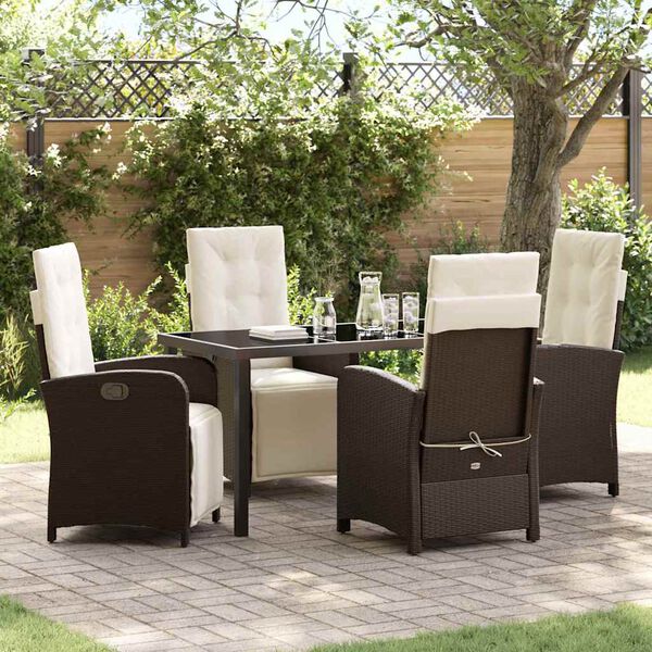 vidaXL Tuin eettafelset met kussen 5 pcs Bruin poly rattan