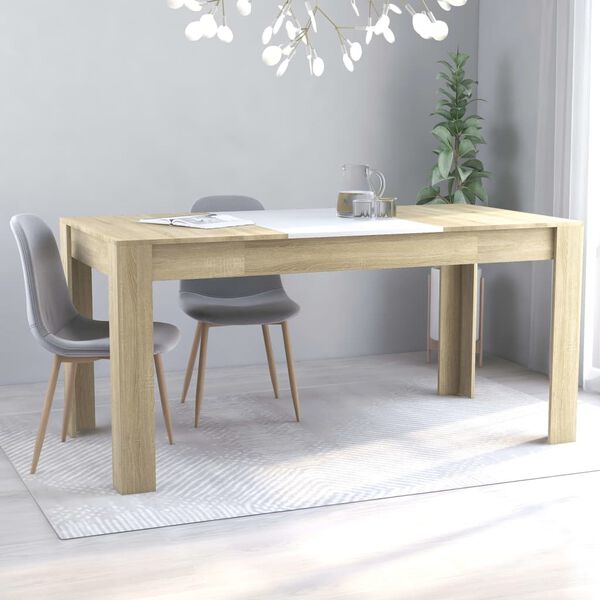 vidaXL Eettafel 160x80x76 cm spaanplaat wit en sonoma eikenkleurig