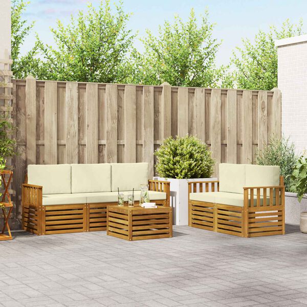vidaXL Sofa-Sets 6 pcs Natuurlijk en Cr&egrave;me Massief Acaciahout