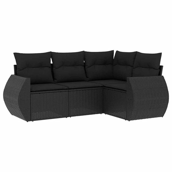 vidaXL 4-delige Loungeset met kussens poly rattan zwart
