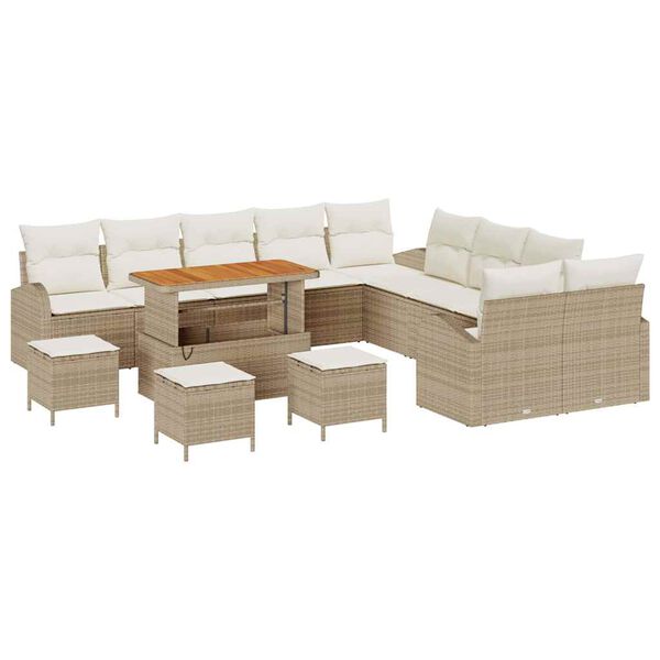 vidaXL Tuin Sofa Set met kussen met opslag 14 pcs Beige en Cr&egrave;me