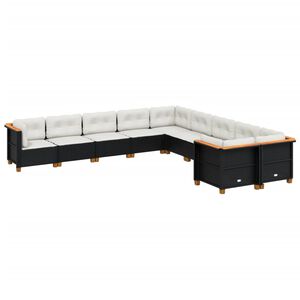 vidaXL 10-delige Loungeset met kussens poly rattan zwart