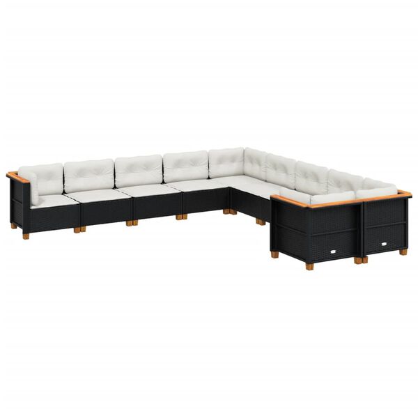 vidaXL 10-delige Loungeset met kussens poly rattan zwart