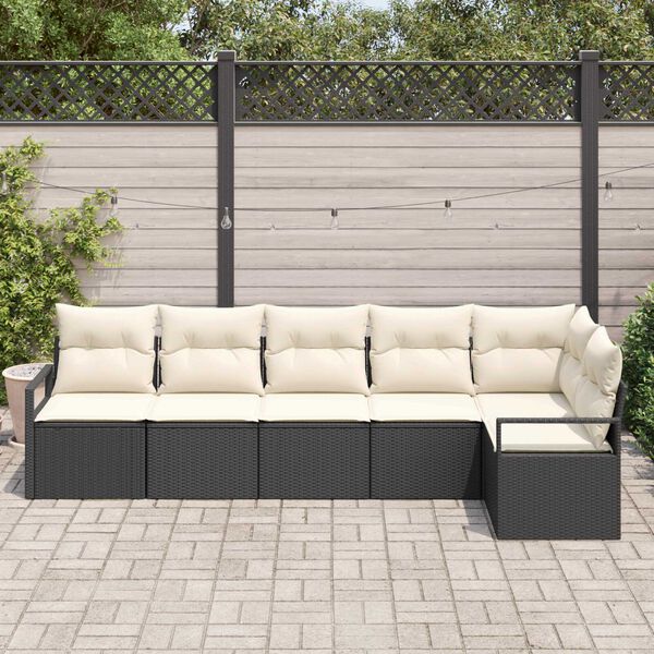 vidaXL Tuinbankenset met kussen 6 pcs Zwart en Wit poly rattan
