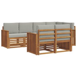 vidaXL Hoekbank Set met kussen 7 pcs Natuurlijk en Lichtgrijs