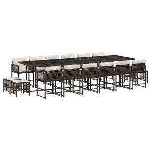 vidaXL 17-delige Tuinset met kussens poly rattan bruin