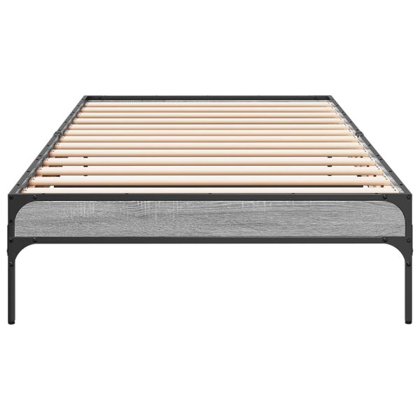 vidaXL Bedframe bewerkt hout en metaal grijs sonoma eiken 90x190 cm
