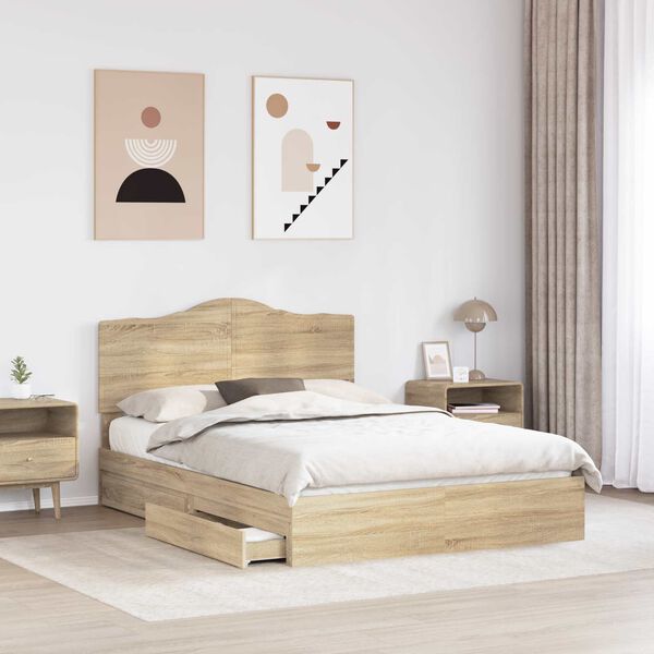vidaXL Opslag bed met lade Sonoma Eiken 160 x 200 cm Bewerkt hout