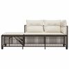 vidaXL 3-delige Loungeset met kussens poly rattan bruin