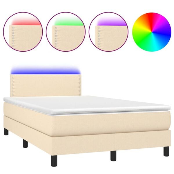 vidaXL Boxspring met matras en LED stof cr&egrave;mekleurig 120x190 cm