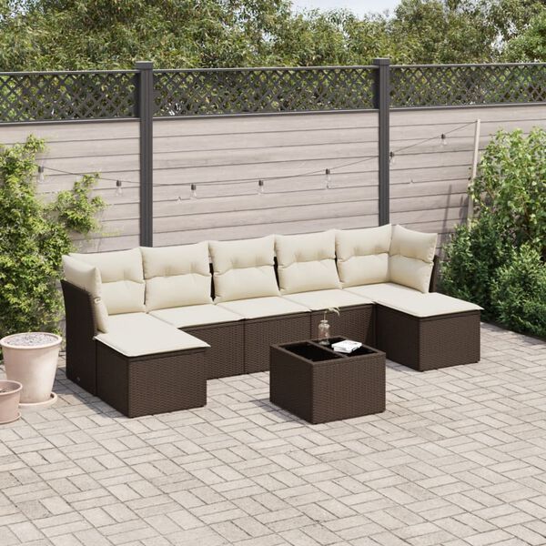 vidaXL 8-delige Loungeset met kussens poly rattan bruin