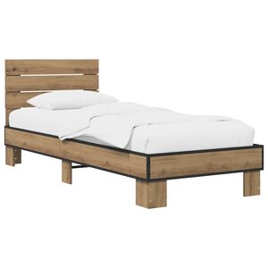 vidaXL Bedframe met Hoofdeinde Artisanaal eiken 80 x 200 cm