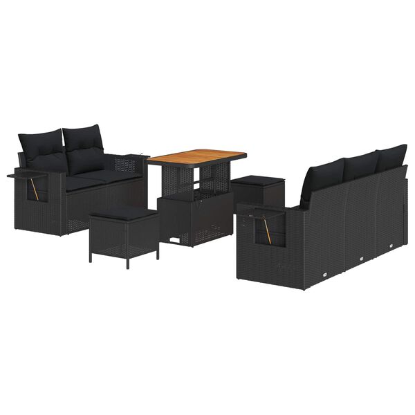 vidaXL Tuin Sofa Set met kussen 8 pcs Zwart poly rattan