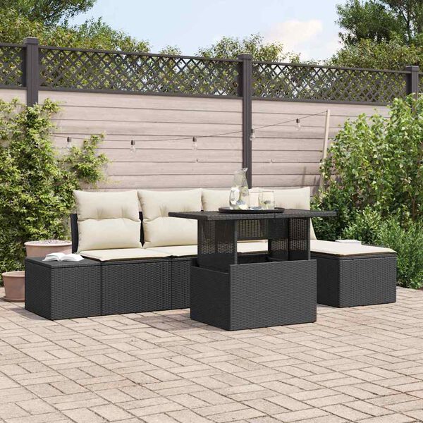 vidaXL Tuin Sofa Set met kussen 6 pcs Zwart en Cr&egrave;me poly rattan