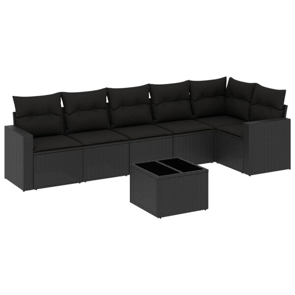 vidaXL 7-delige Loungeset met kussens poly rattan zwart