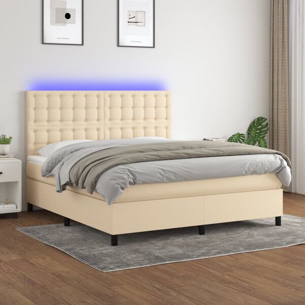 vidaXL Boxspring met matras en LED stof cr&egrave;mekleurig 180x200 cm