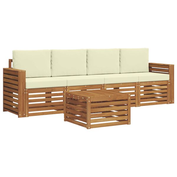 vidaXL Sofa-Sets 5 pcs Natuurlijk en Cr&egrave;me Massief Acaciahout