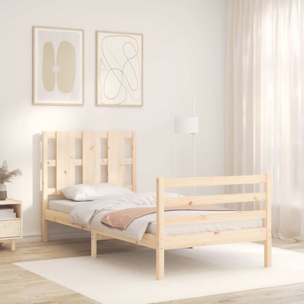 vidaXL Bedframe met hoofdbord massief hout 90x200 cm