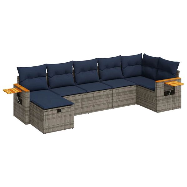 vidaXL 7-delige Loungeset met kussens poly rattan grijs