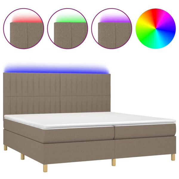 vidaXL Boxspring met matras en LED stof taupe 200x200 cm