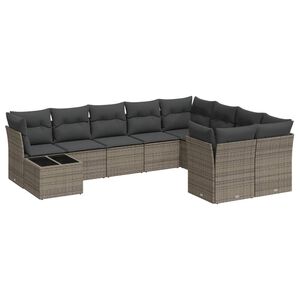 vidaXL 10-delige Loungeset met kussens poly rattan grijs