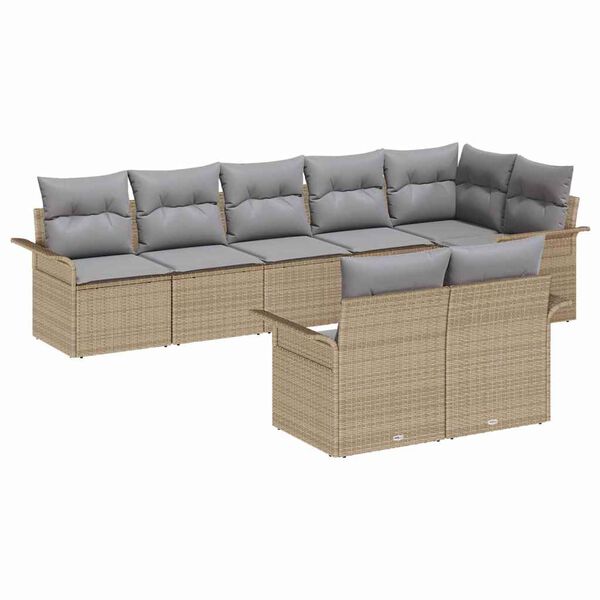 vidaXL Tuin Sofa Set met opslag 8 pcs Beige poly rattan