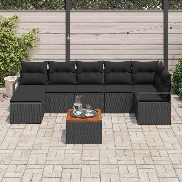 vidaXL Tuin Sofa Set met kussen 8 pcs Zwart Poly riet