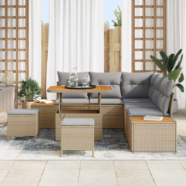 vidaXL Tuinbankenset 8 pcs Beige poly rattan
