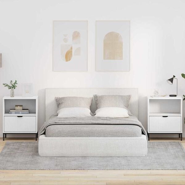 vidaXL Nachtkastje met lade 2 pcs Wit 49 x 36 x 61 cm Bewerkt hout