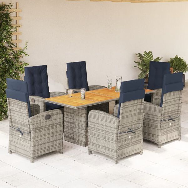 vidaXL 7-delige Tuinset met kussens poly rattan beige