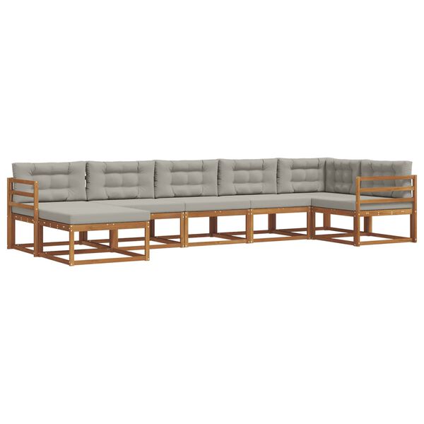 vidaXL Buiten bankenset met kussen 7 pcs Natuurlijk en Lichtgrijs