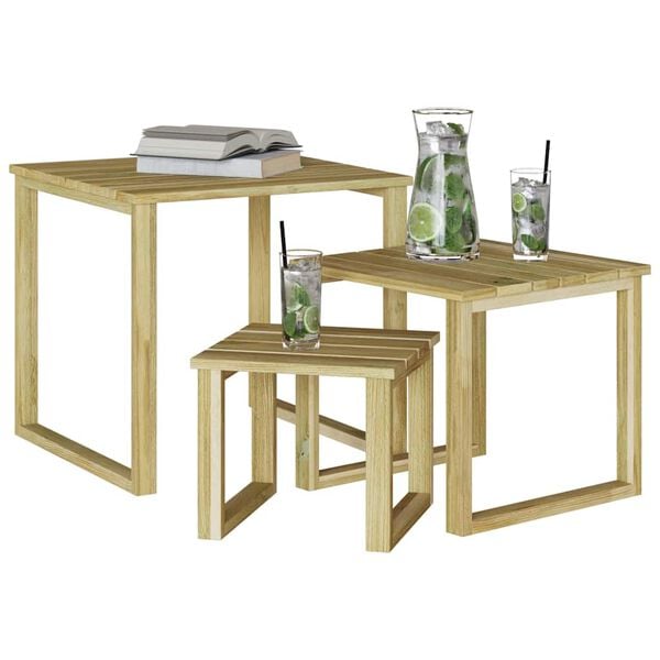 vidaXL Tafel 3 pcs Naturel Ge&iuml;mpregneerd grenenhout