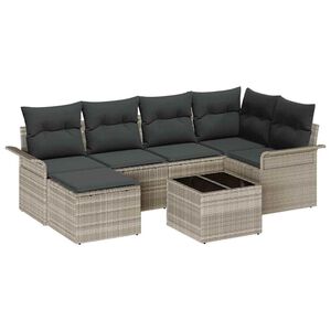 vidaXL Tuin Sofa Set met kussen 7 pcs Lichtgrijs Poly riet