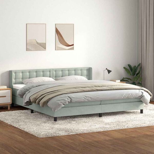 vidaXL Boxspring met matras fluweel lichtgrijs 180x220 cm