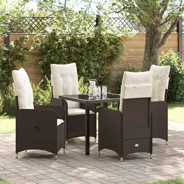 vidaXL Tuin Eetset met kussen 5 pcs Bruin Poly riet