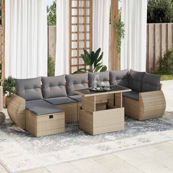 vidaXL 8-delige Loungeset met kussens poly rattan beige