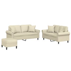 vidaXL 3-delige Loungeset met kussens kunstleer cr&egrave;mekleurig