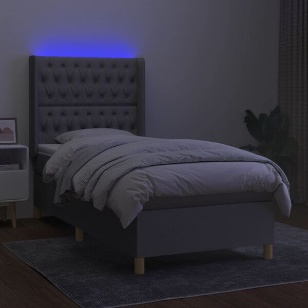 vidaXL Boxspring met matras en LED stof lichtgrijs 80x200 cm