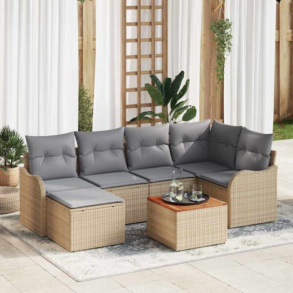 vidaXL Tuin Sofa Set 7 pcs beige en lichtgrijs