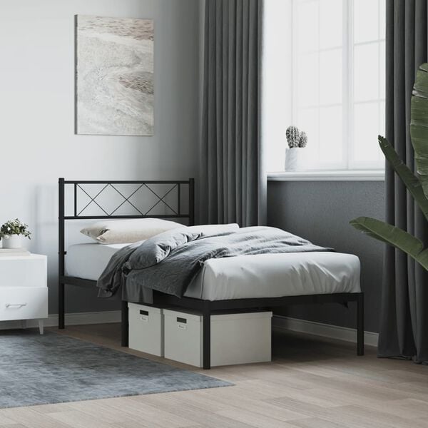 vidaXL Bedframe met hoofdbord metaal zwart 75x190 cm
