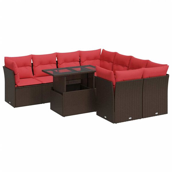 vidaXL 9-delige Loungeset met kussens poly rattan acacia bruin