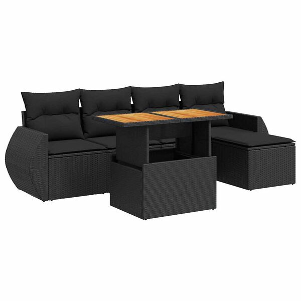 vidaXL 6-delige Loungeset met kussens poly rattan zwart