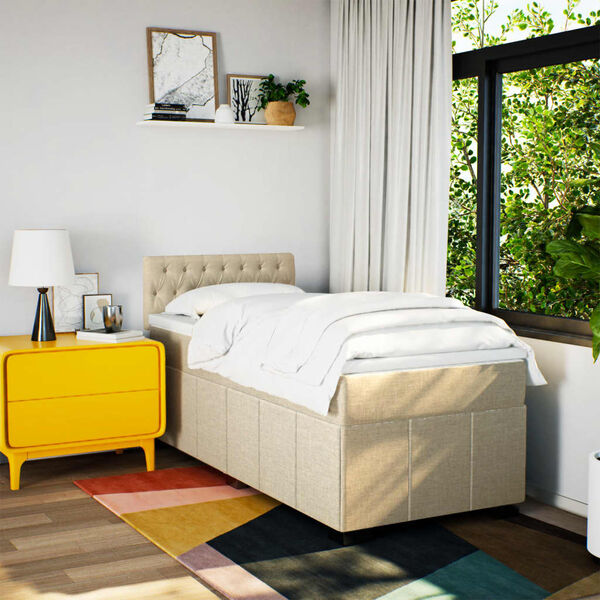 vidaXL Boxspring met matras stof cr&egrave;mekleurig 90x200 cm