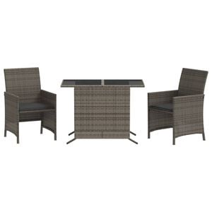 vidaXL 3-delige Bistroset met kussens poly rattan grijs