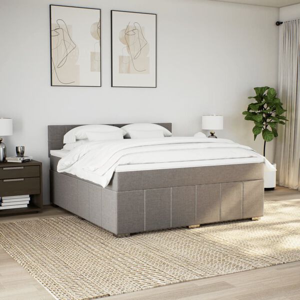 vidaXL Boxspring met matras stof taupe 180x200 cm