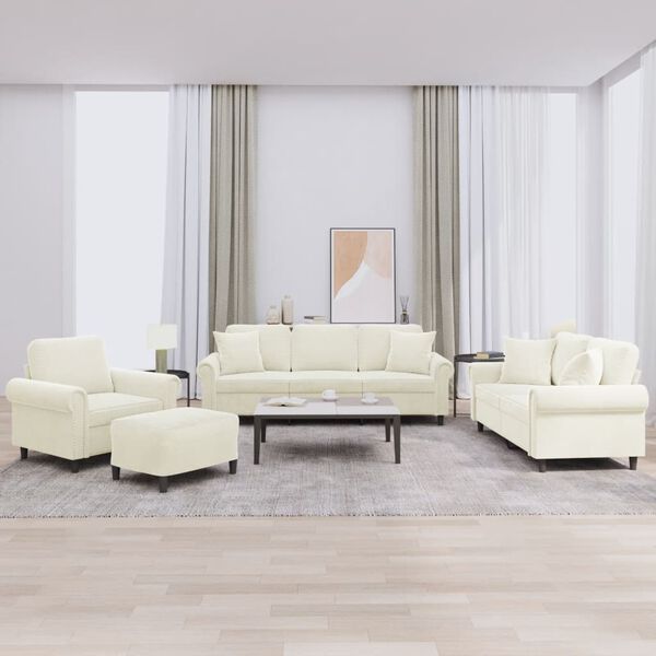 vidaXL 4-delige Loungeset met kussens fluweel cr&egrave;mekleurig