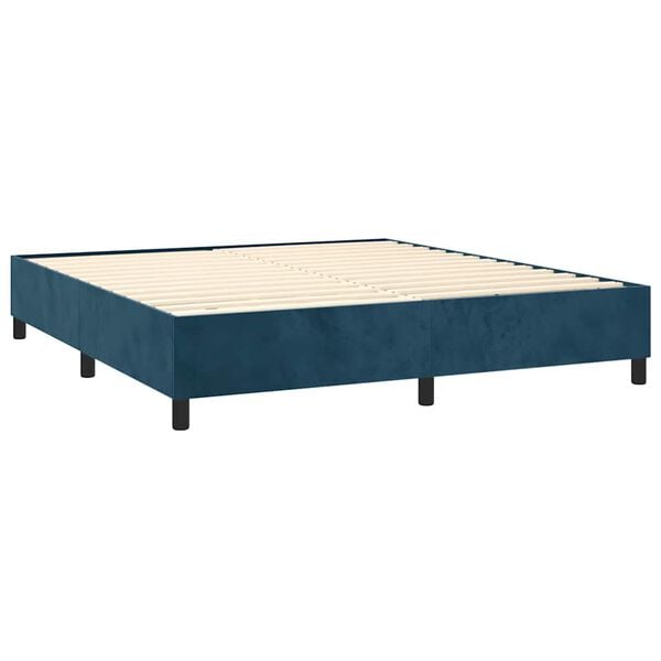 vidaXL Boxspring met matras fluweel donkerblauw 160x200 cm