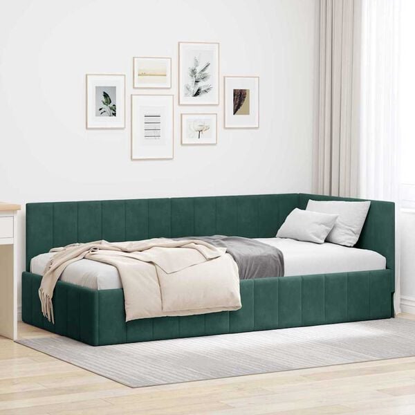 vidaXL Hoekbedframe met hoofdeinde Donkergroen 100 cm x 200 cm Fluweel